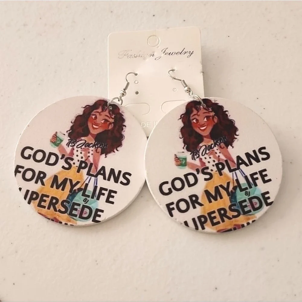 3 for $18 Black Girl Fly Real Wood African Pierced Earrings 1 1/2 Inches